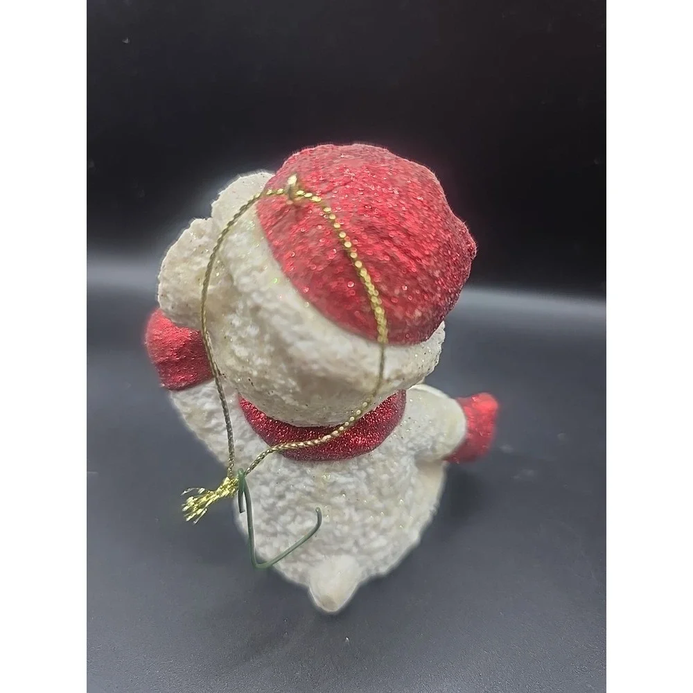 Dandee 2015 White Teddy Bear Christmas Ornament Red‎ Glitter Hat Scarf    #11